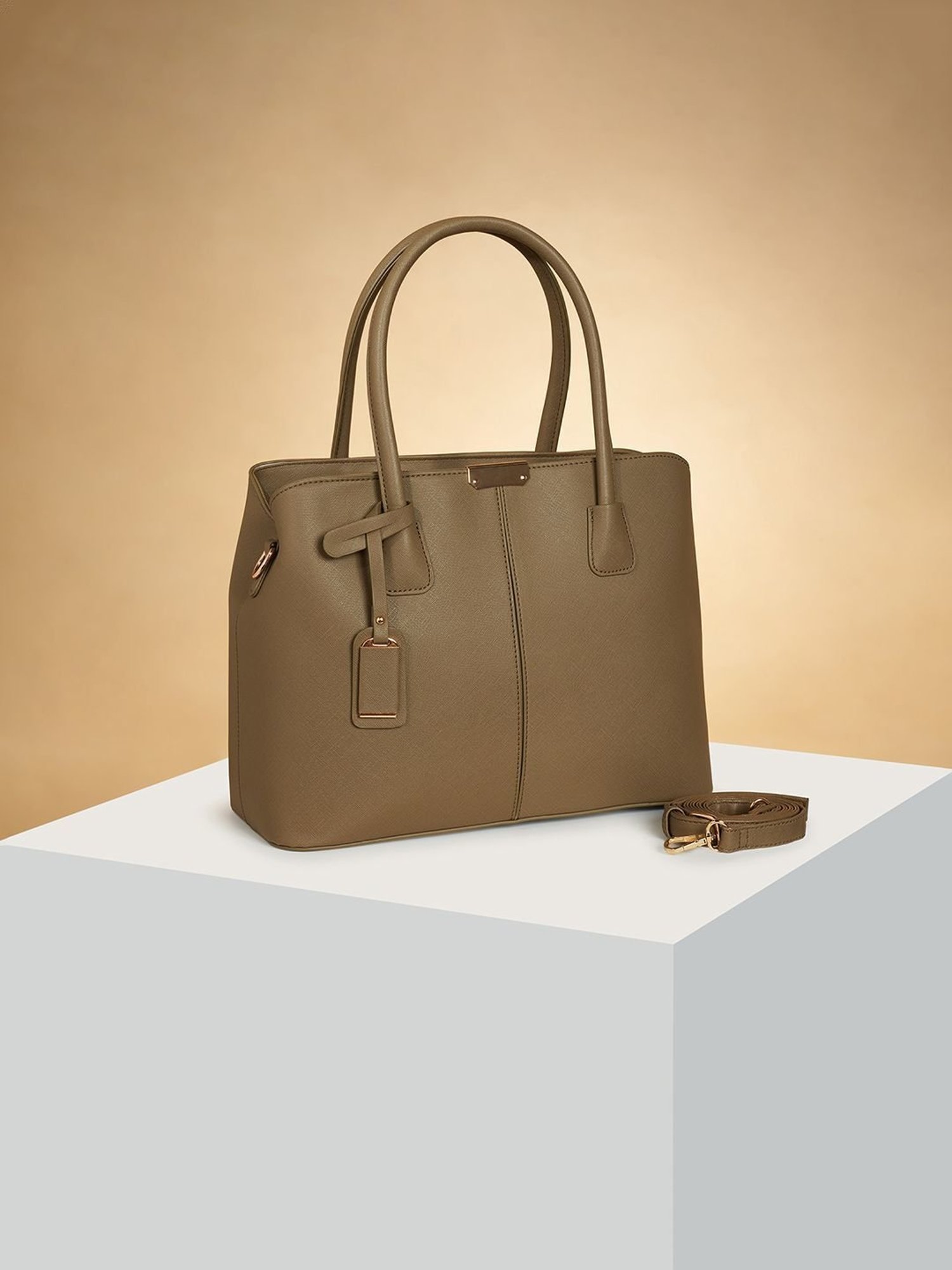 Forever Glam by Pantaloons Khaki Solid Handbag