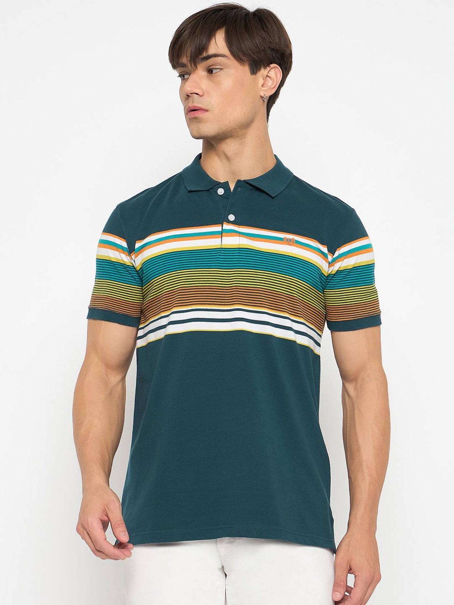 Duke Teal Slim Fit Striped Polo T-Shirt