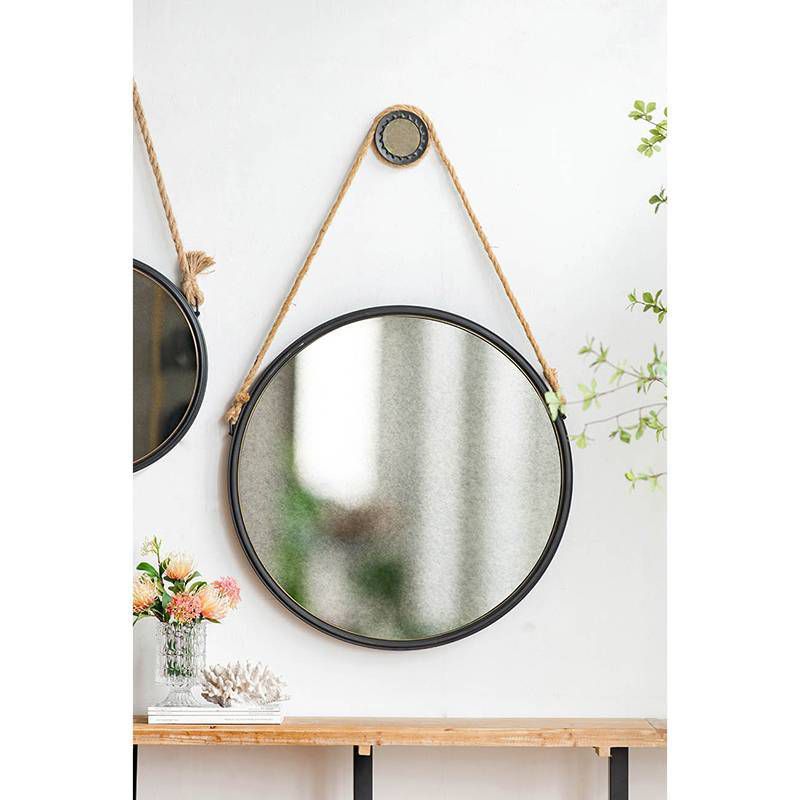 29.5" Cleveland Rope Strap Mirror with Hanger Matte Black - A&B Home