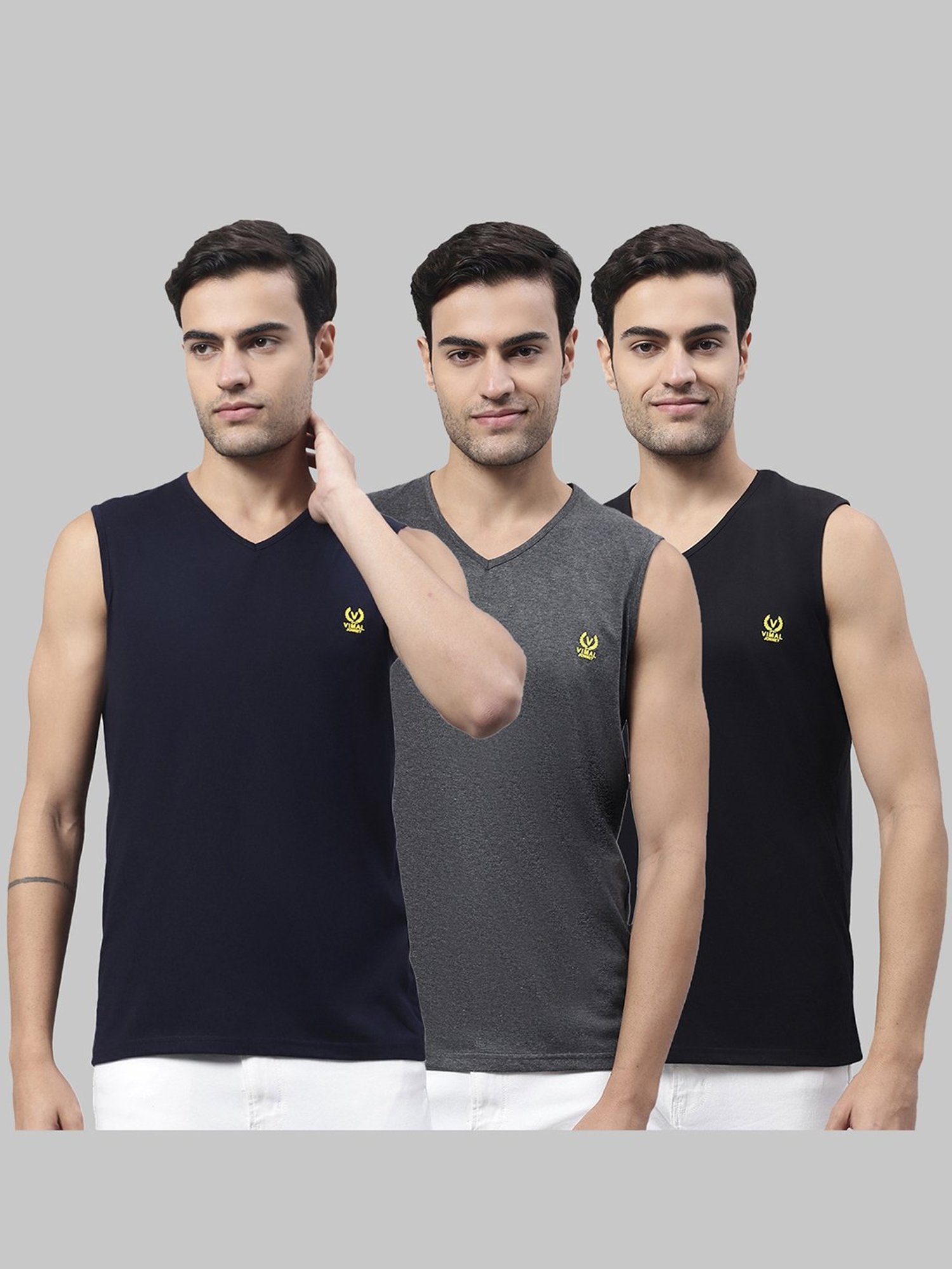 Vimal Jonney Multicolor Regular Fit Sleeveless Lounge T-Shirt - Pack of 3