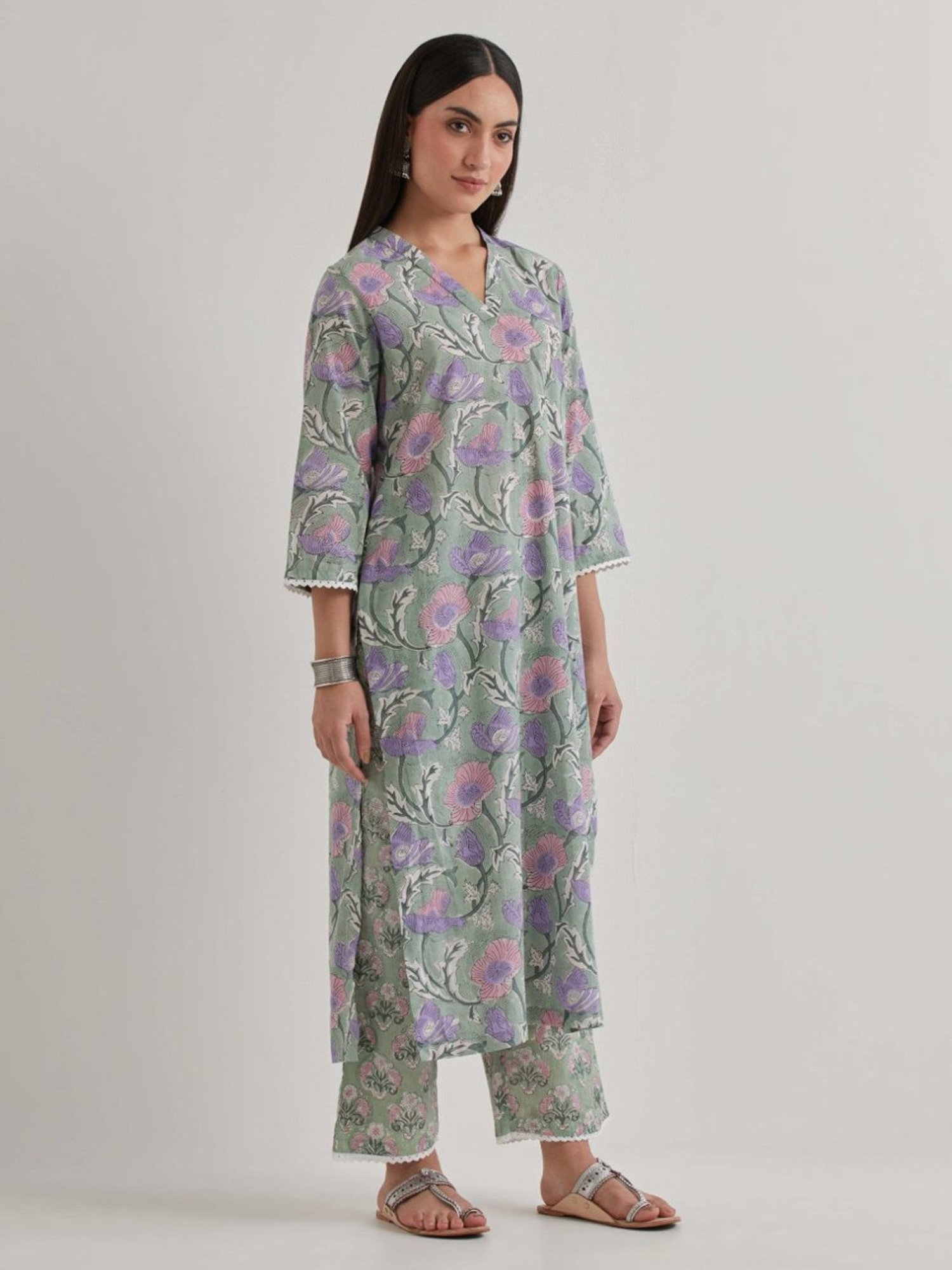 Priya Chaudhary Green Varsha Cotton Printed Kurta