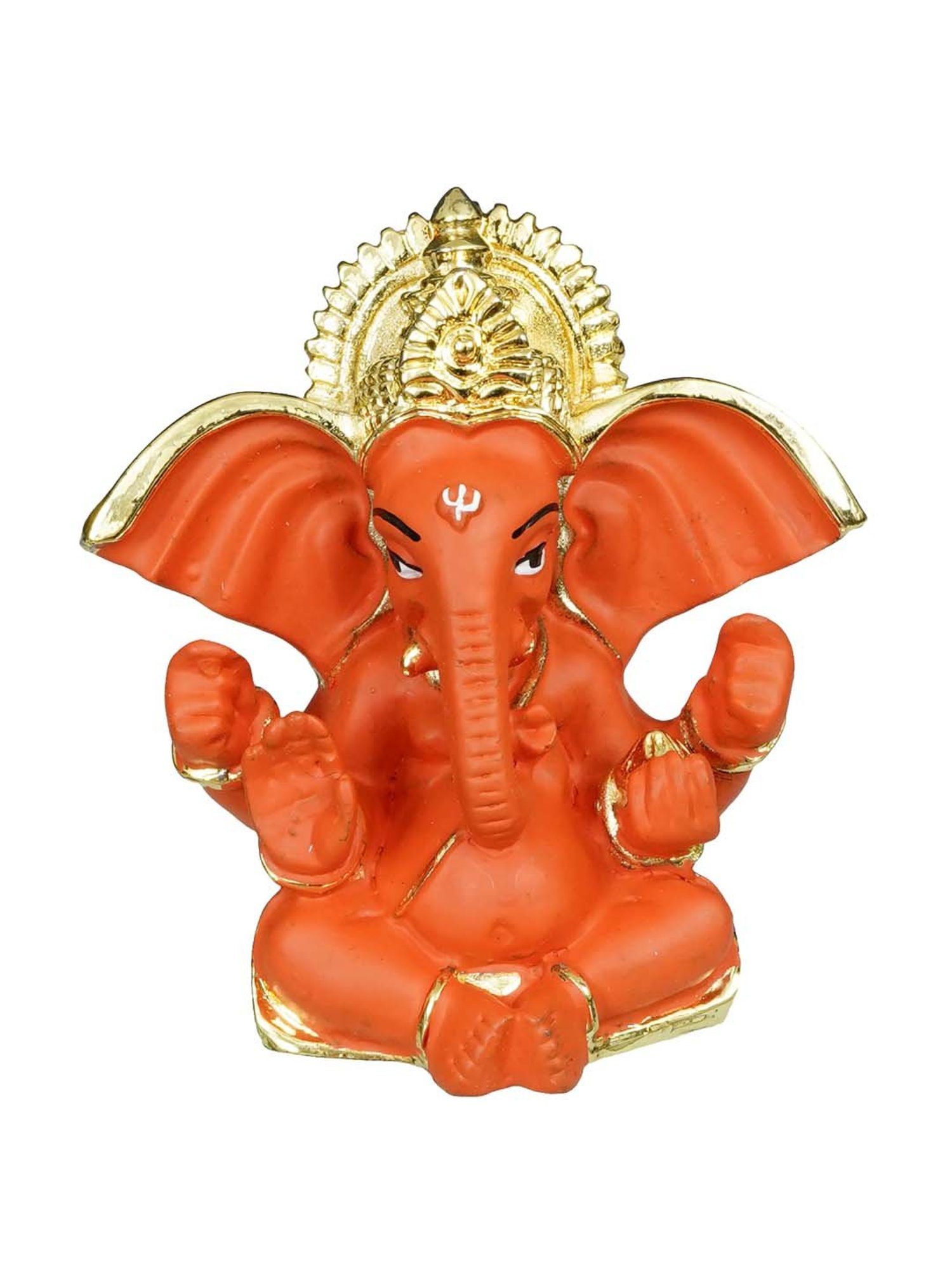 eCraftIndia Gold Plated Orange Siddhivinayak Ganesha Idol for Home/Temple/Office/Car Dashboard