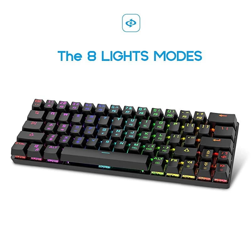 60% Keyboard with Dedicated Arrow Keys,  DK63 Wireless Wired Mechanical Gaming Computer Keyboard True RGB LED Backlit Bluetooth 4.0 Programmable, N-Key Rollover for Windows and Mac- Brown Switch