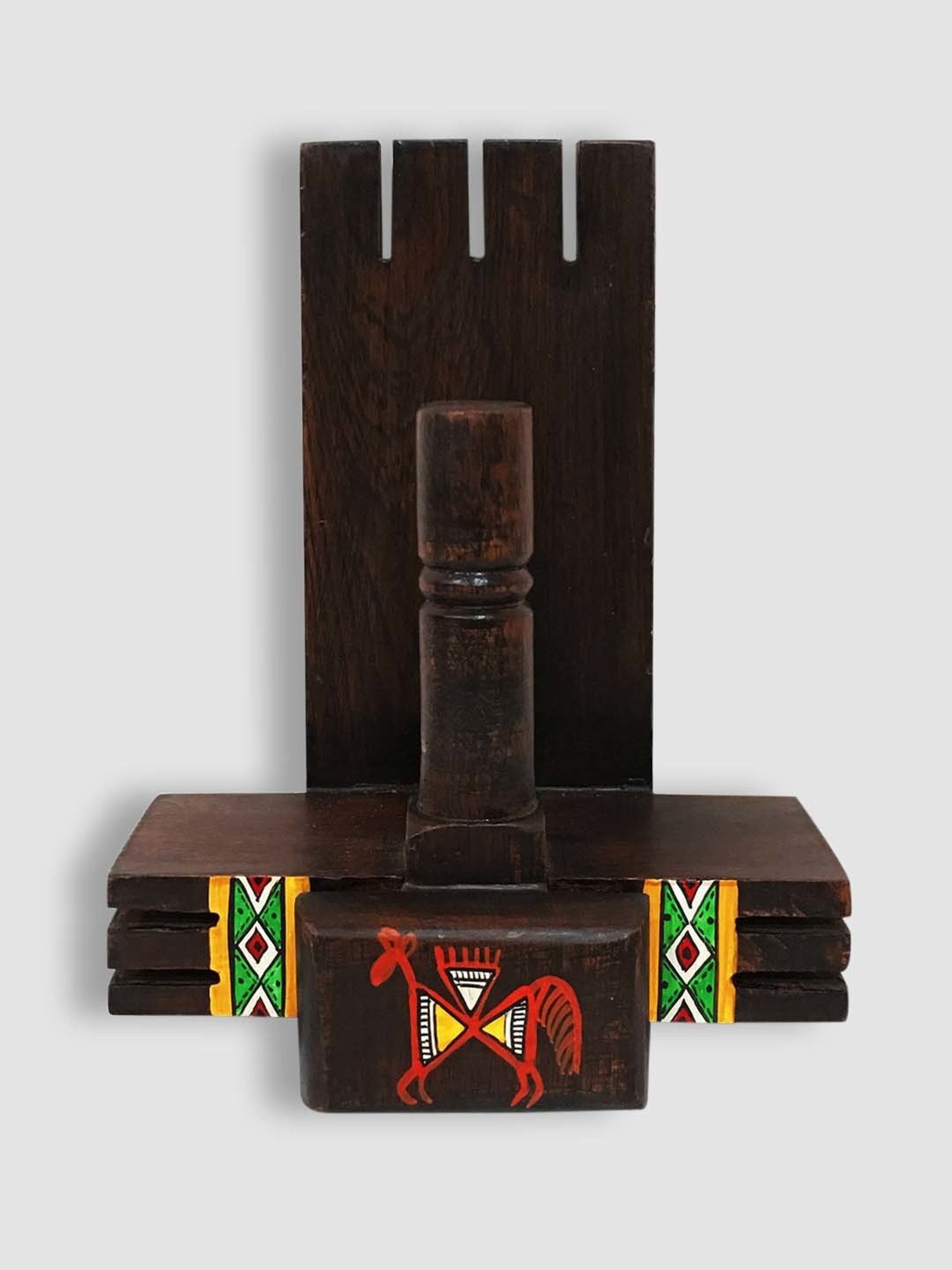 ExclusiveLane 'Vibrantly Warli' Cross Joint Hand-Painted Tissue Roll Holder In Teak Wood