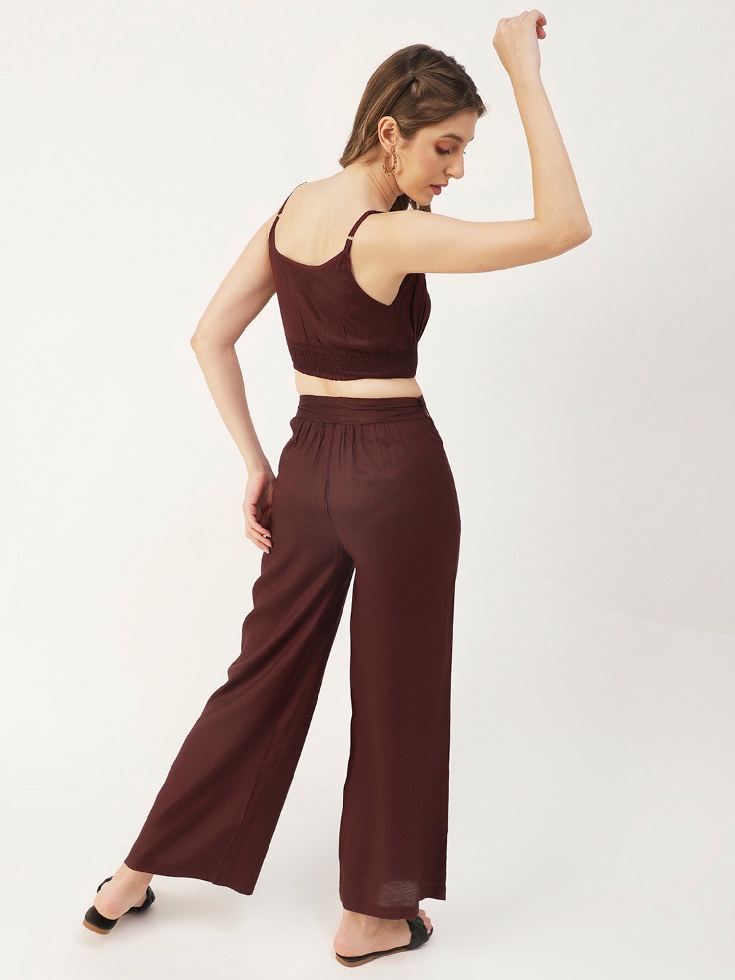 Moomaya Maroon Regular Fit Crop Top With Palazzos