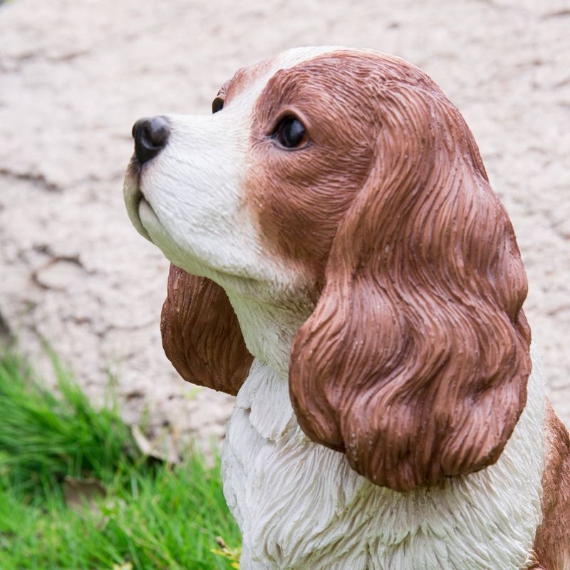 9" Polyresin Sitting King Charles Spaniel Outdoor Statue Brown/White - Hi-Line Gift
