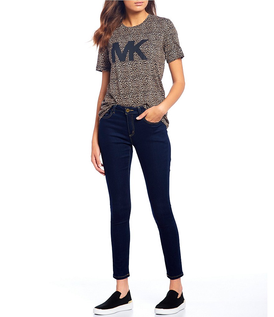 MICHAEL Michael Kors Cheetah Print Cotton Knit Jersey Logo Tee