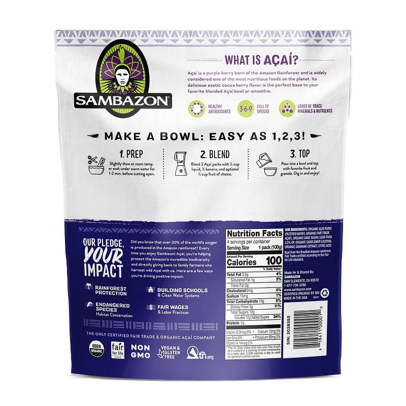Sambazon Açaí Original Blend Superfruit Frozen Smoothie Packs - 400g