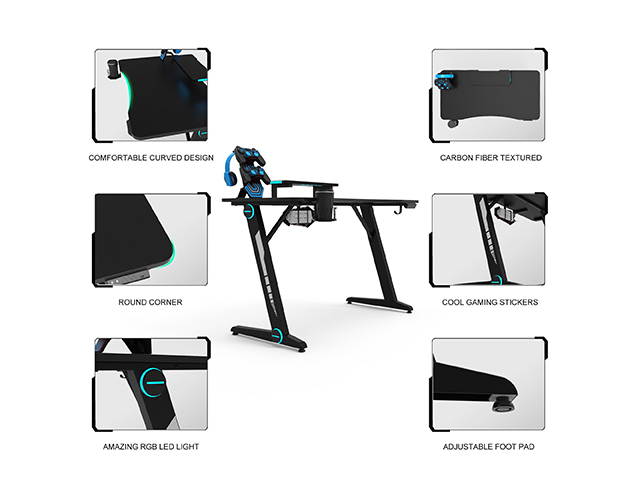 Gaming Desk 47.2" W x 23.6" D Office Computer Table, Black Gamer Workstation with 2 Cable Management Holes