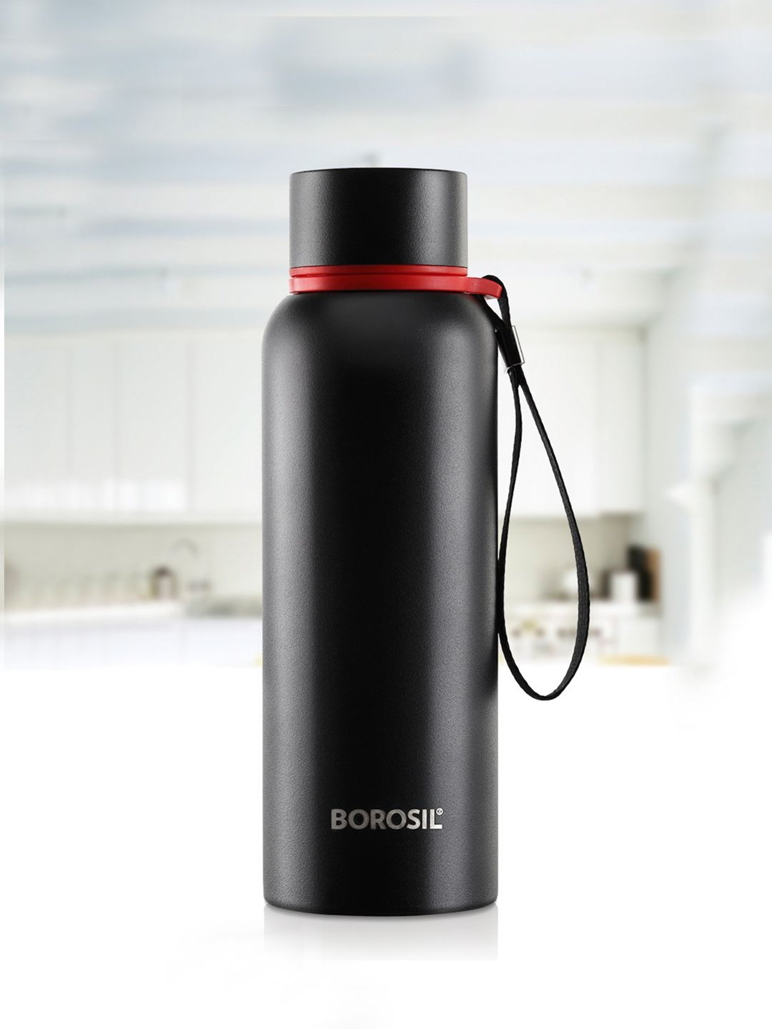 Borosil Black Hydra Trek Stainless Steel Bottle - 500 ml