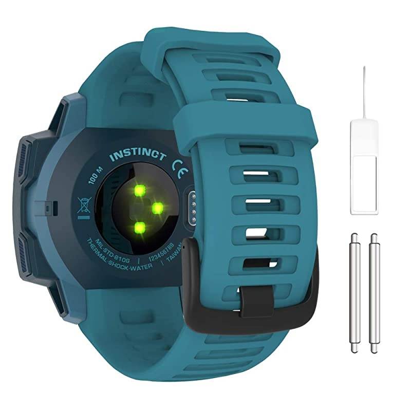 Watch Band Compatible with Garmin Instinct Sports GPS Smart Watch, Soft Silicone Adjustable Replacement Strap Fit Garmin Instinct/Instinct Tide/Instinct Tactical - Lake Blue