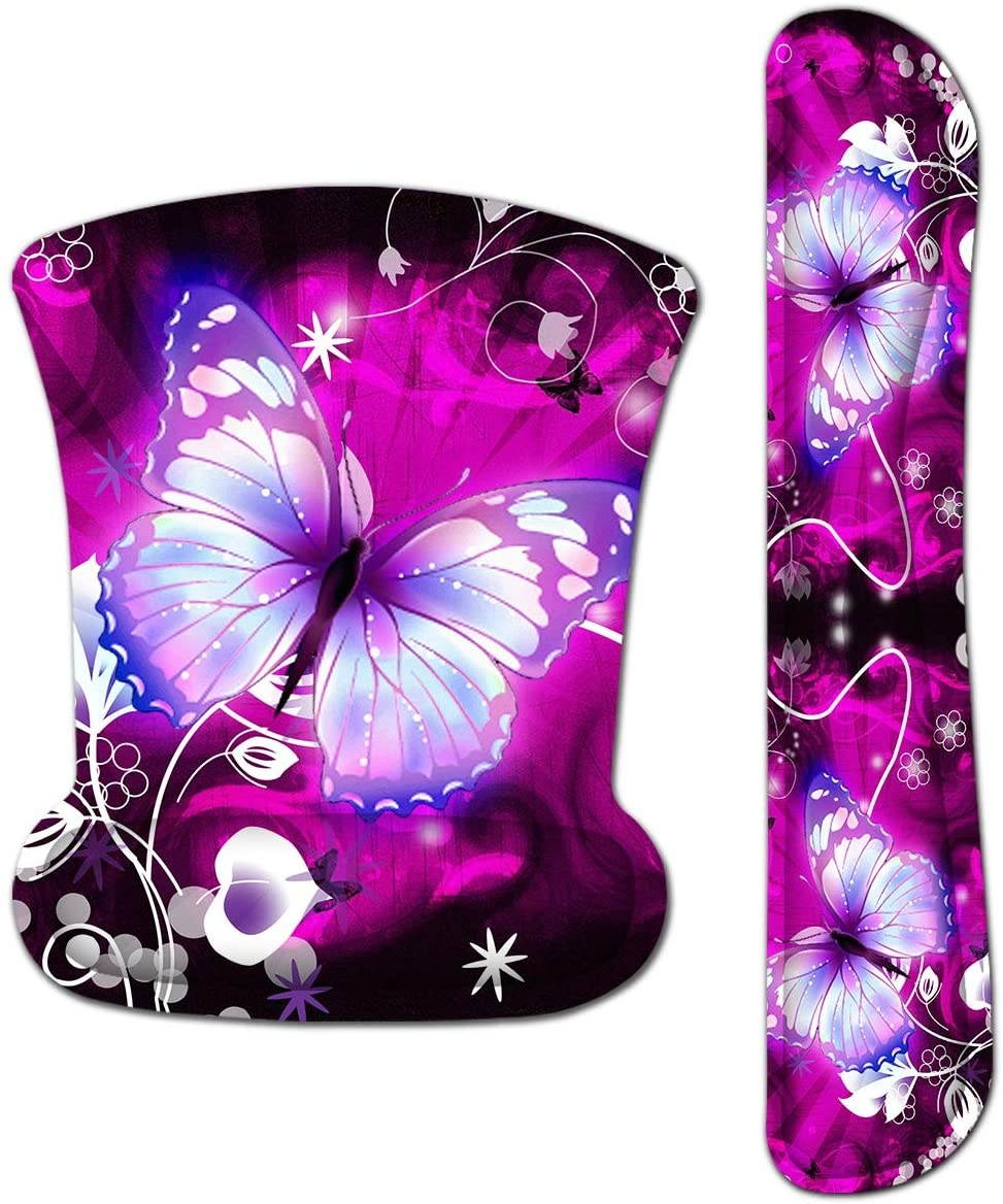 Memory Foam Non Slip Keyboard Wrist Rest Pad and Mouse Wrist Rest Support Set for Gaming,Office,Computer Laptop and Mac- Comfortable & Lightweight for Easy Typing & Pain Relief (Big Butterfly)