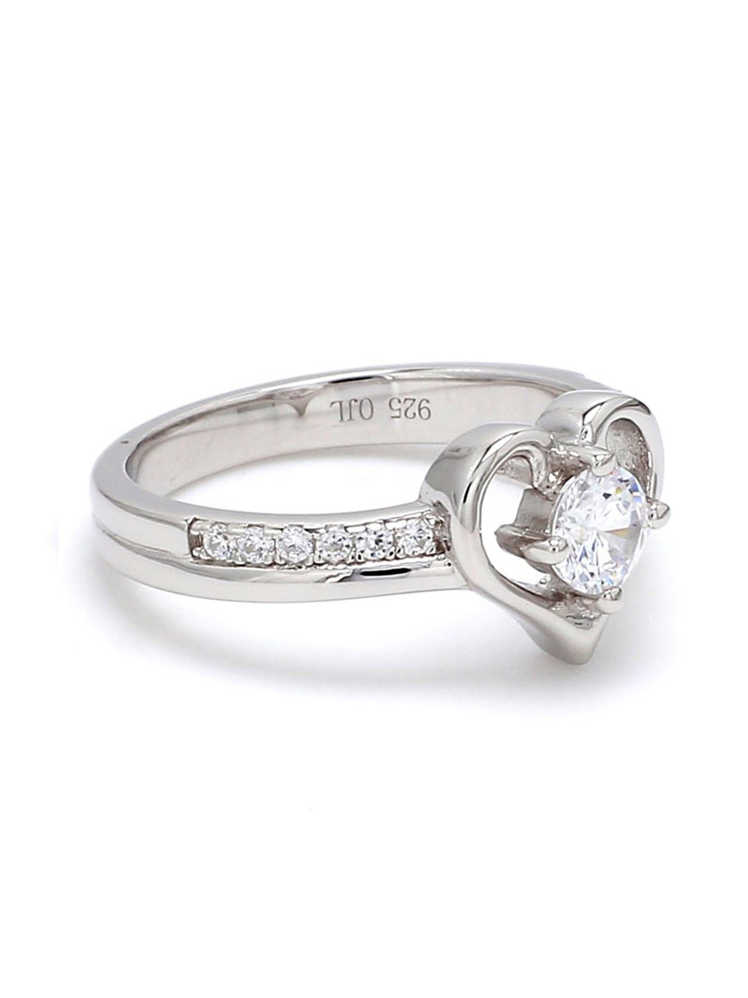 925 Silver AAA Grade American Diamond Love Heart Ring for Women & Girls