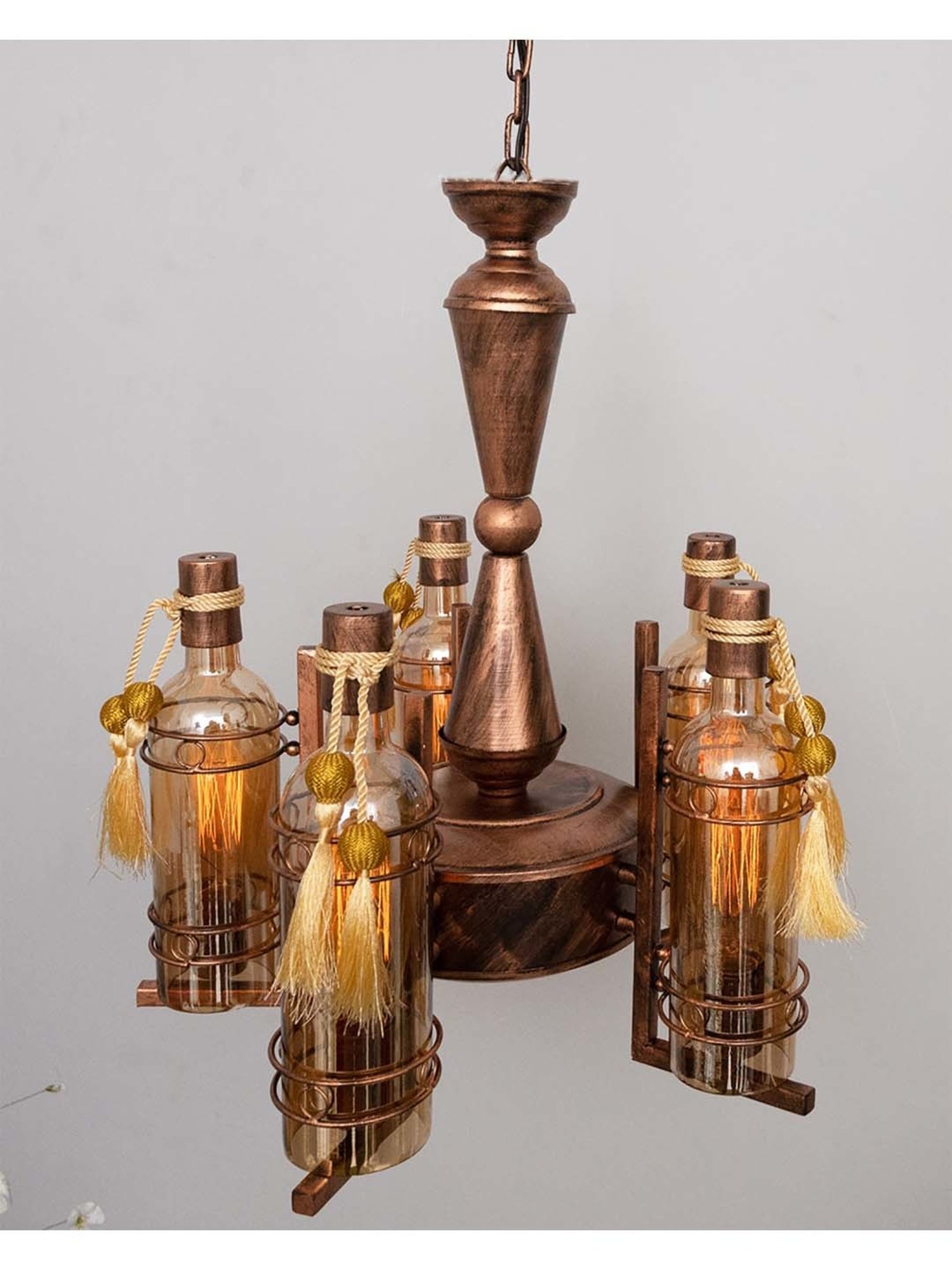 Homesake Vintage Edison Brown Metal 5-In-1 Rubbed Oil Antique Chandelier(Bulb not included)