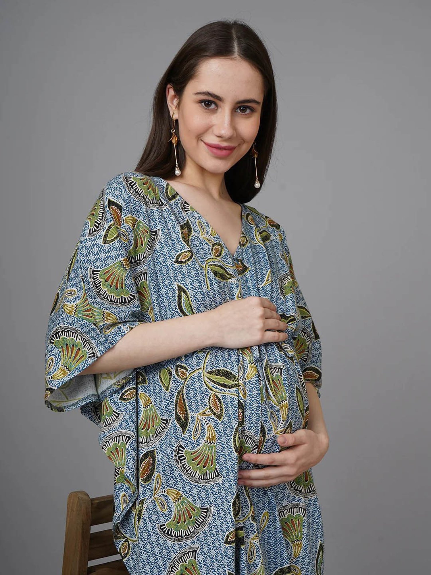 The Mom Store Multicolor Cotton Printed Maternity Kaftan