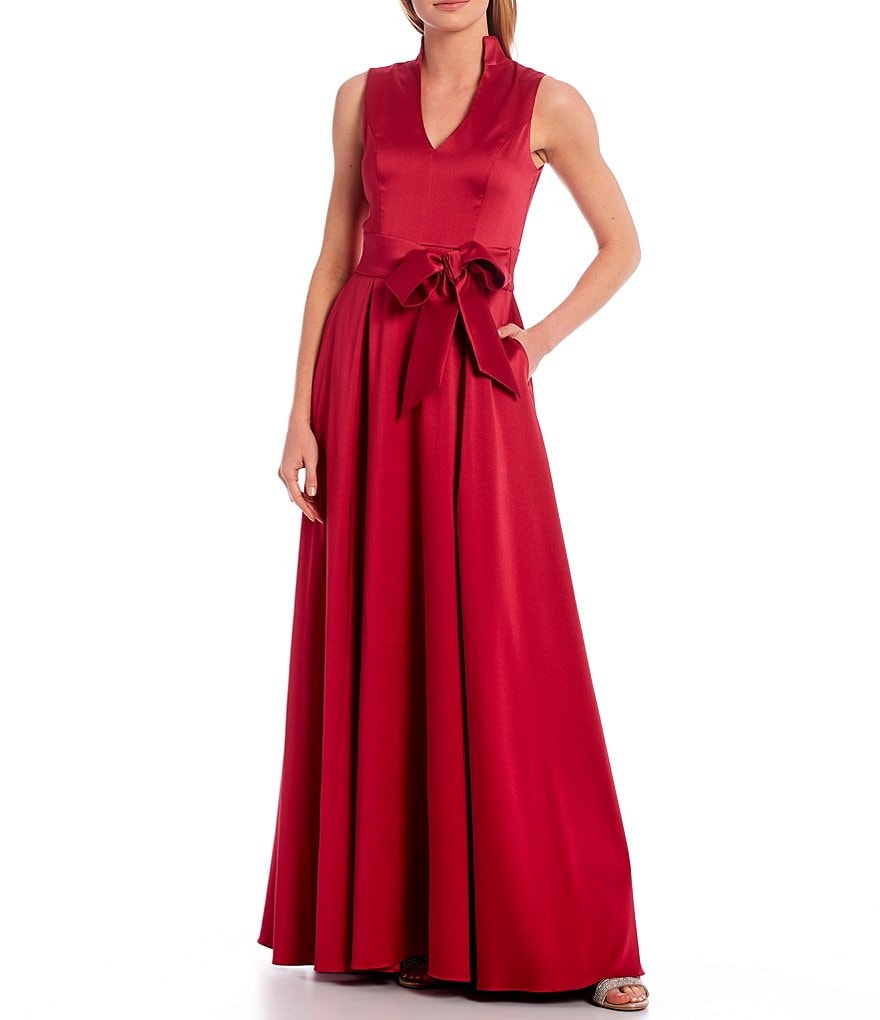 Aidan Mattox Stand Collar V-Neck Sleeveless Mikado Ball Gown