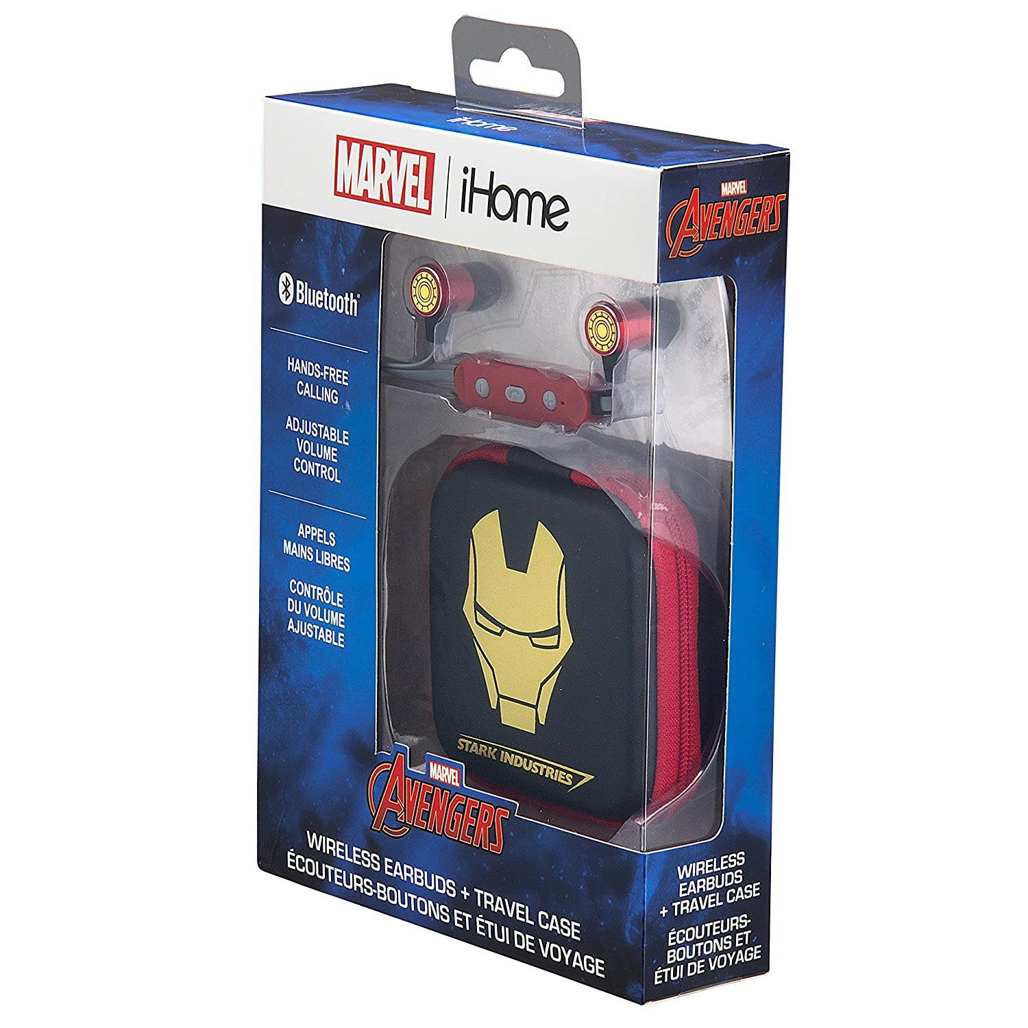 Avengers Iron Man Bluetooth Wireless Earbuds and Travel Case with Hands Free Calling and Adjustable Volume Control
