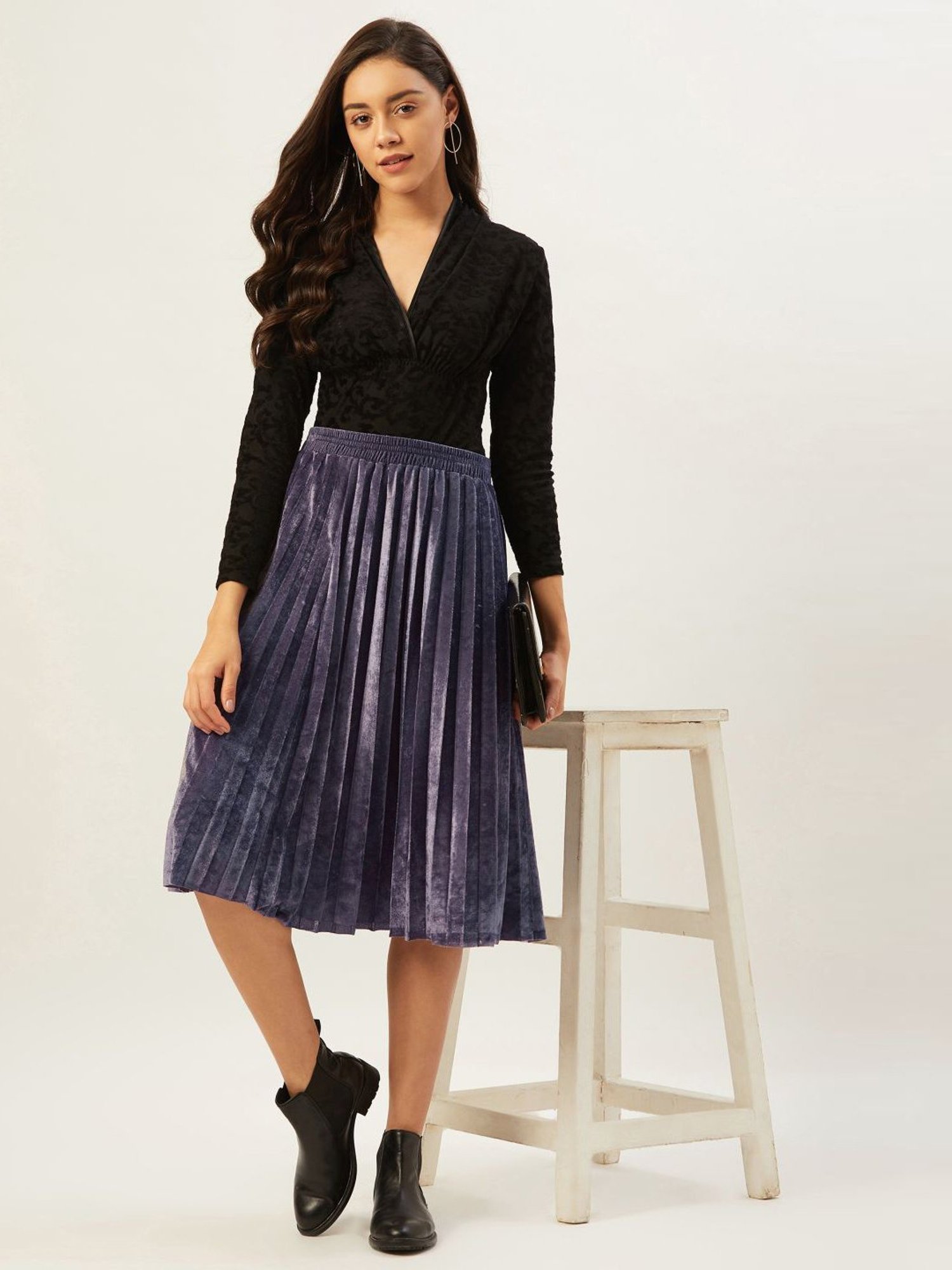 Anvi Be Yourself Grey Printed A-Line Skirt