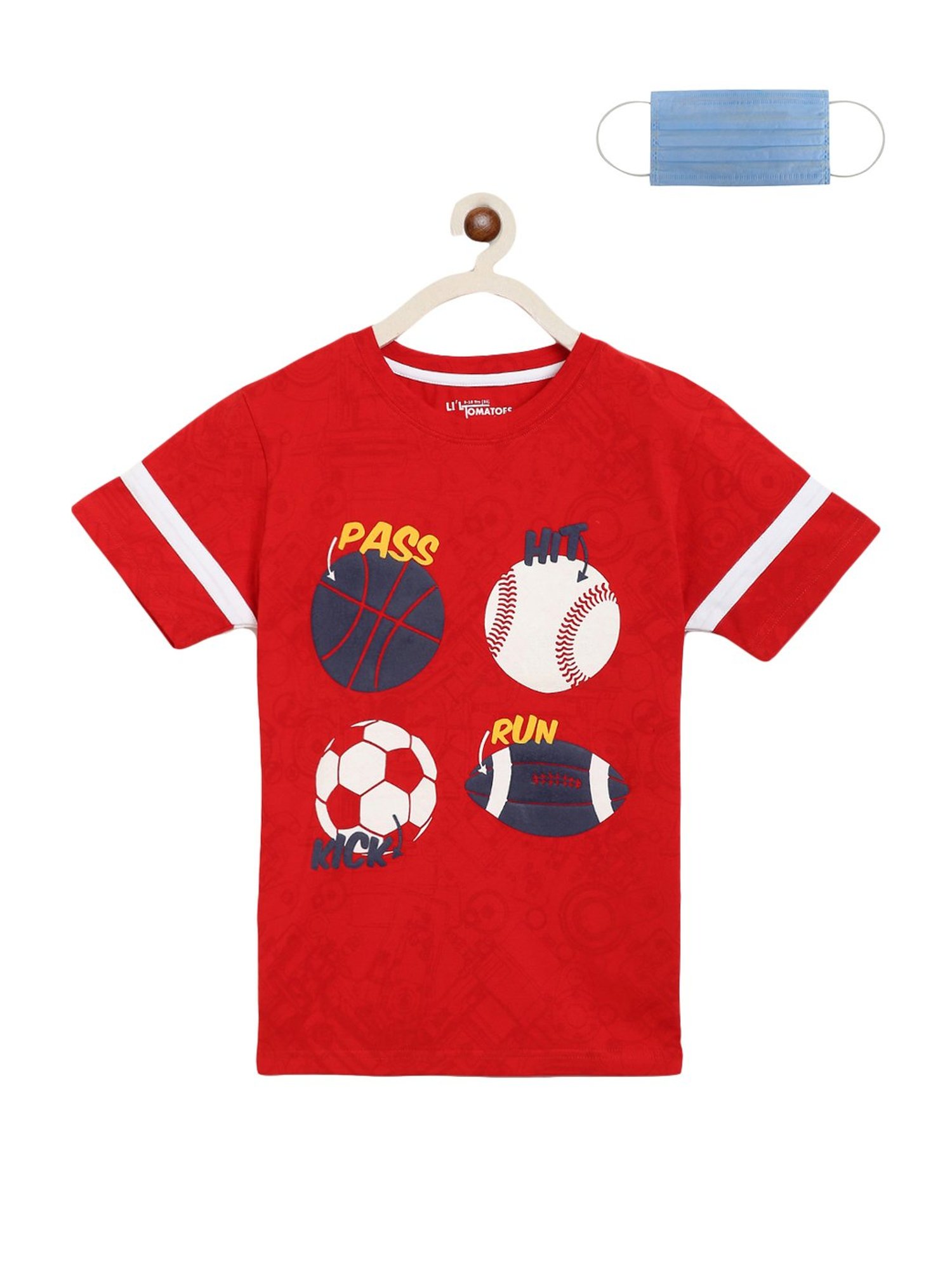 Li'l Tomatoes Kids Red Cotton Printed T-Shirt & Mask
