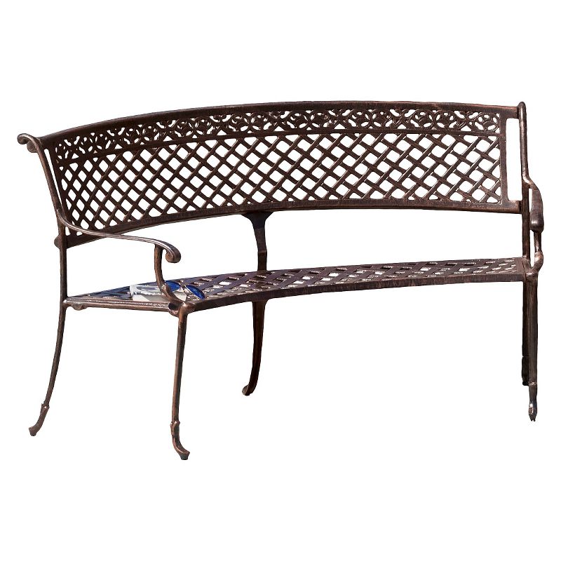 Sebastian Cast Aluminum Patio Sector Bench - Shiny Copper - Christopher Knight Home