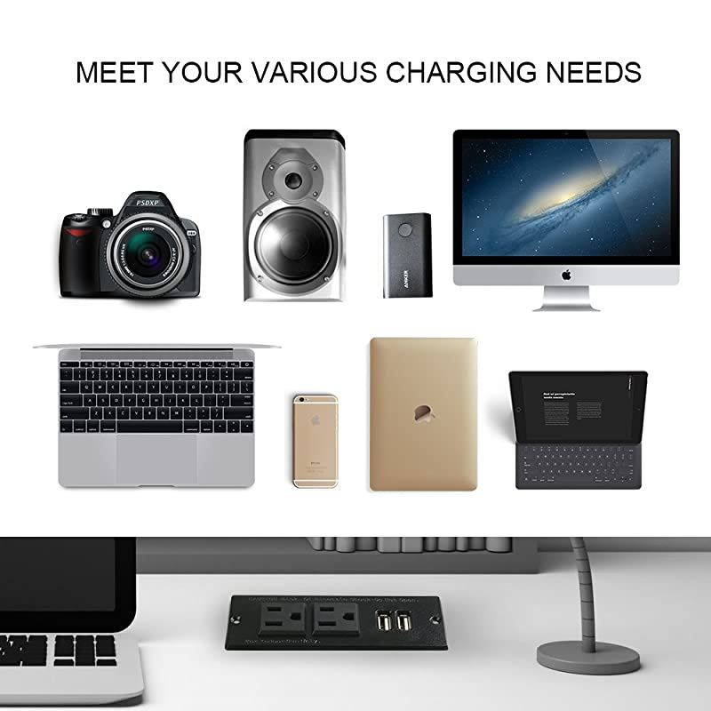 Recessed Power Strip Socket with USB PortsTable Power StripDesktop Charging Station with 2Outlets and 2 USB Ports