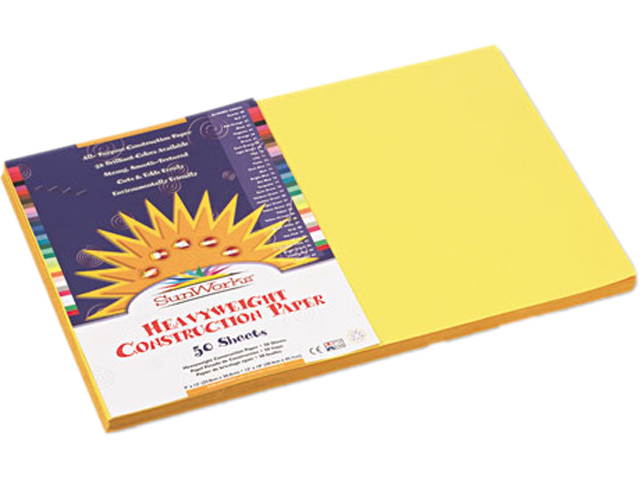 SunWorks 8407 Construction Paper, 58 lbs., 12 x 18, Yellow, 50 Sheets/Pack