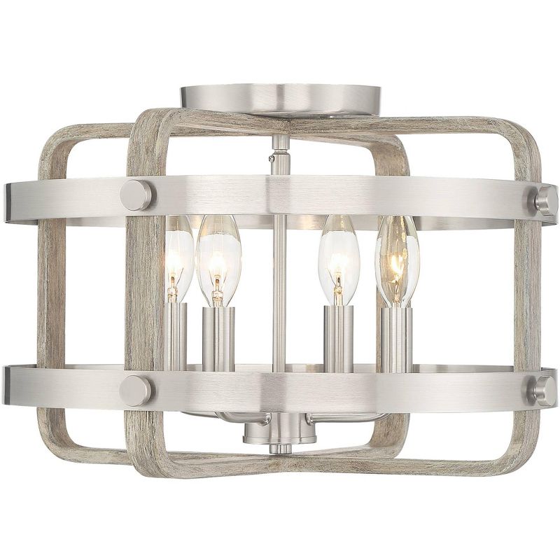 Barnes and Ivy Farmhouse Ceiling Light Flush Mount Fixture Brushed Nickel Wood Grain 15 3/4" Wide 4-Light for Bedroom Living Room