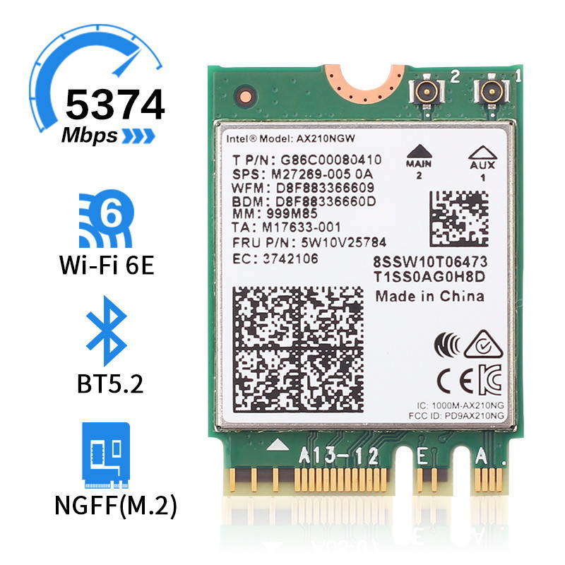 Fenvi Dual Band Wi-Fi 6E AX210 802.11ax WiFi Card 2400Mbps 5Ghz Wireless Module MU-MIMO for Laptop Desktop,With Intel AX210,Bluetooth 5.2,Internal WiFi Adapter Support Windows 10 64bit , M.2/NGFF 2230
