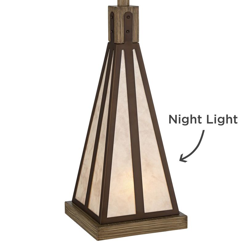 Franklin Iron Works Rustic Industrial Table Lamp with USB Port Nightlight Oiled Bronze Mica Tapered Rectangular Burlap Living Room