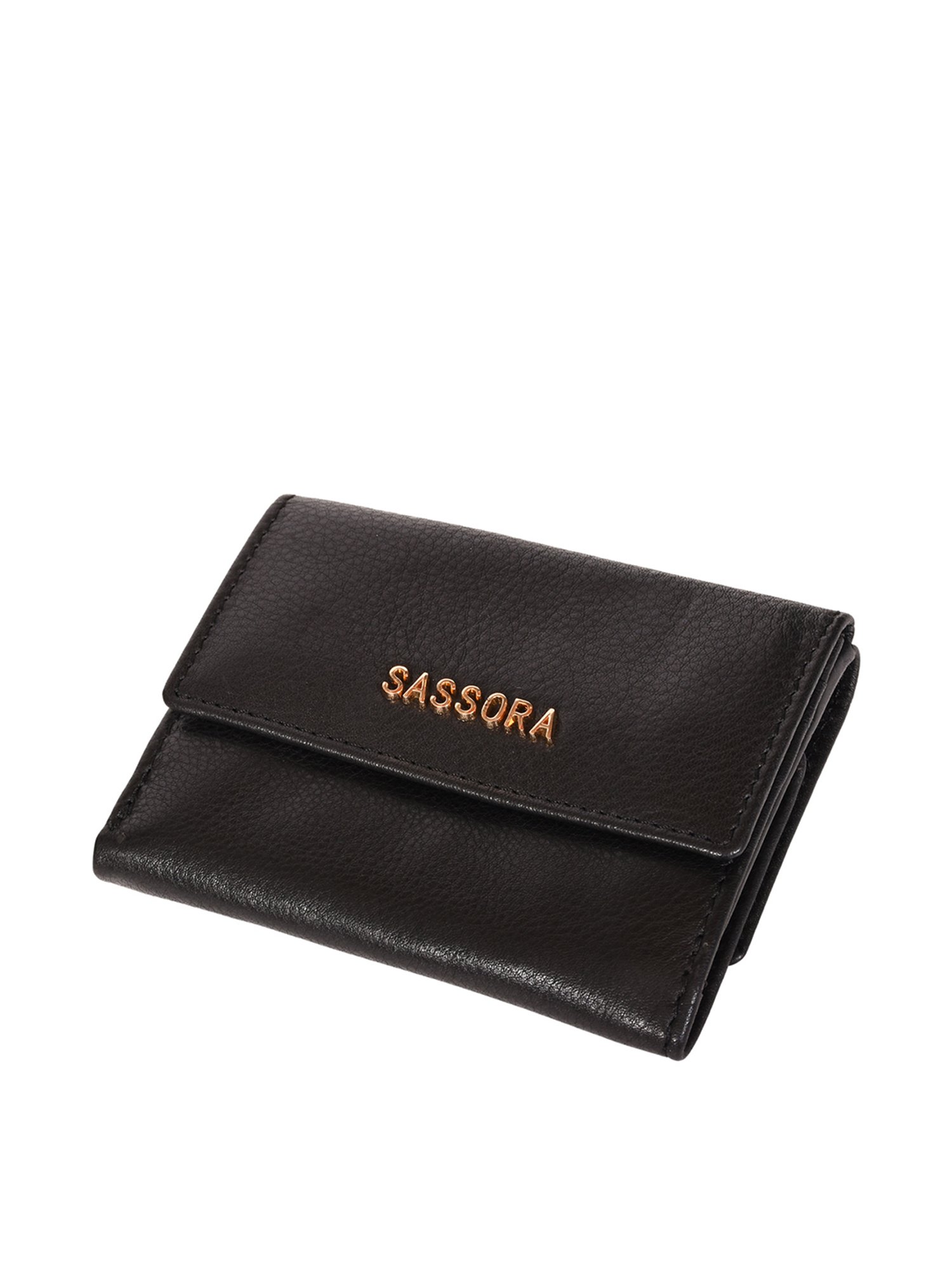 SASSORA Black Solid Rfid Tri-Fold Wallet for Women