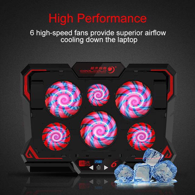 Laptop Cooling Pad, 2600RPM Laptop Cooler with 6 Quiet Red LED Fans for 12"-17" Inch Laptop, Dual USB 2.0 Ports, Portable Angle Adjustable Laptop Stand for Gaming Laptop Notebook-RED