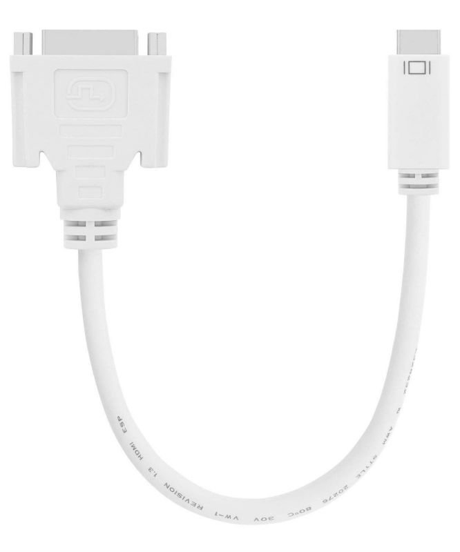 Fosmon Mini DVI (Male) to Standard DVI-I (Female) Video Adapter Cable Cord - 20cm - White