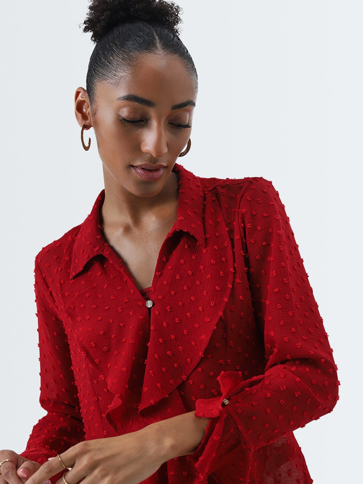 Wardrobe by Westside Red Ruffle Detailed Top