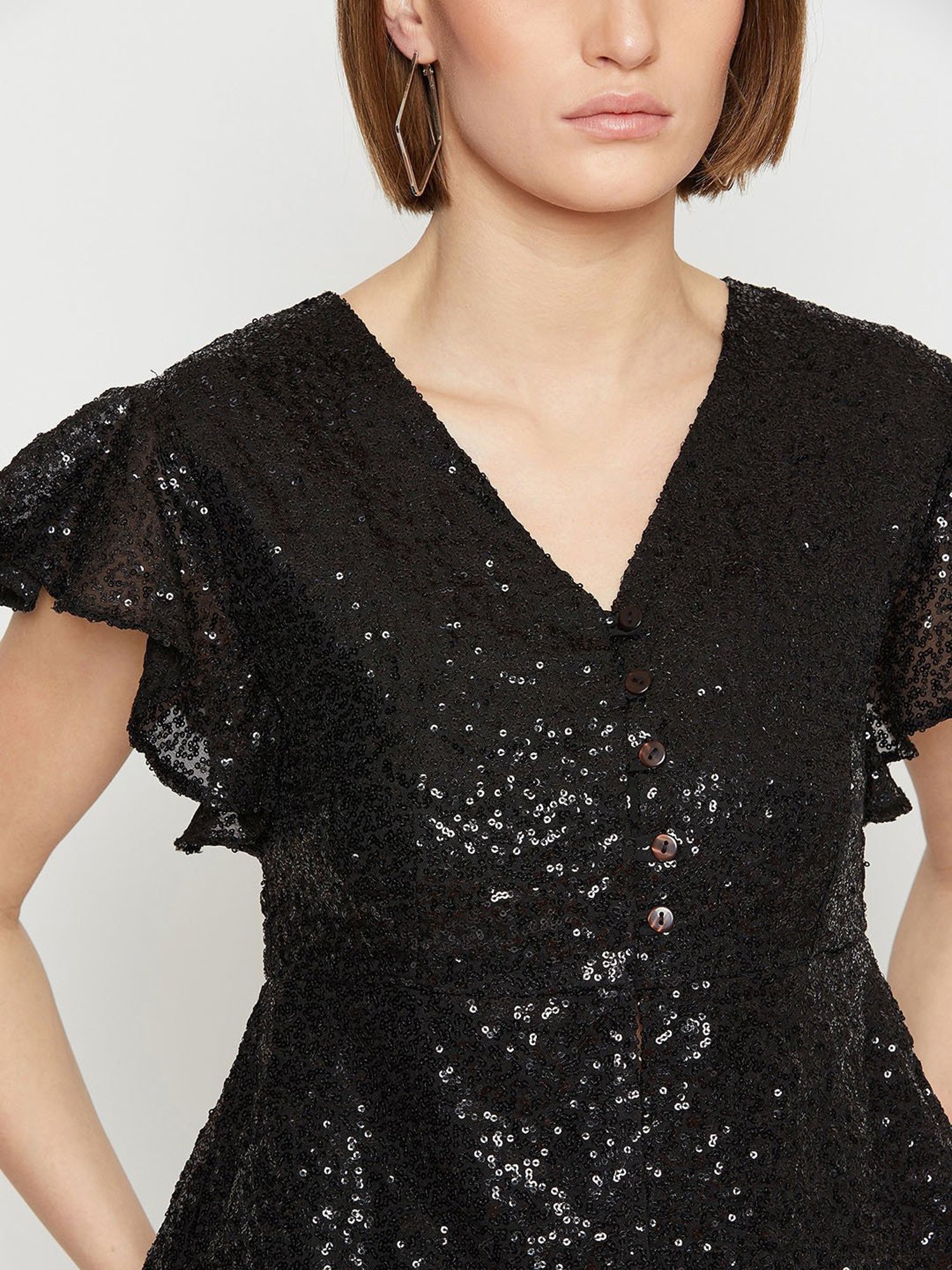 Marie Claire Black Embellished Peplum Top