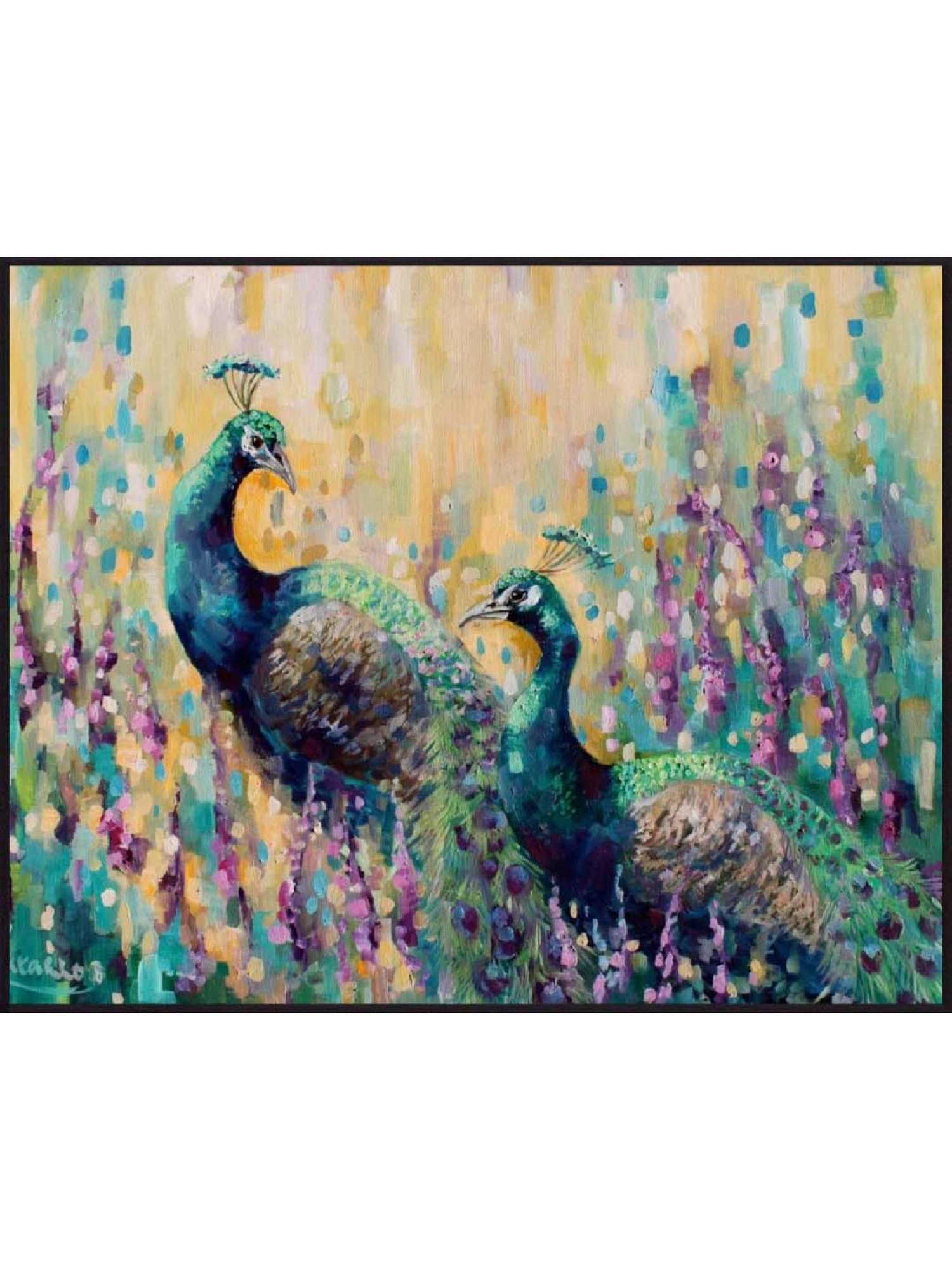 ARTE'VENUE Peacocks In The Field Multicolor Canvas Wall Art - Set of 1 (19 X 15 inch)