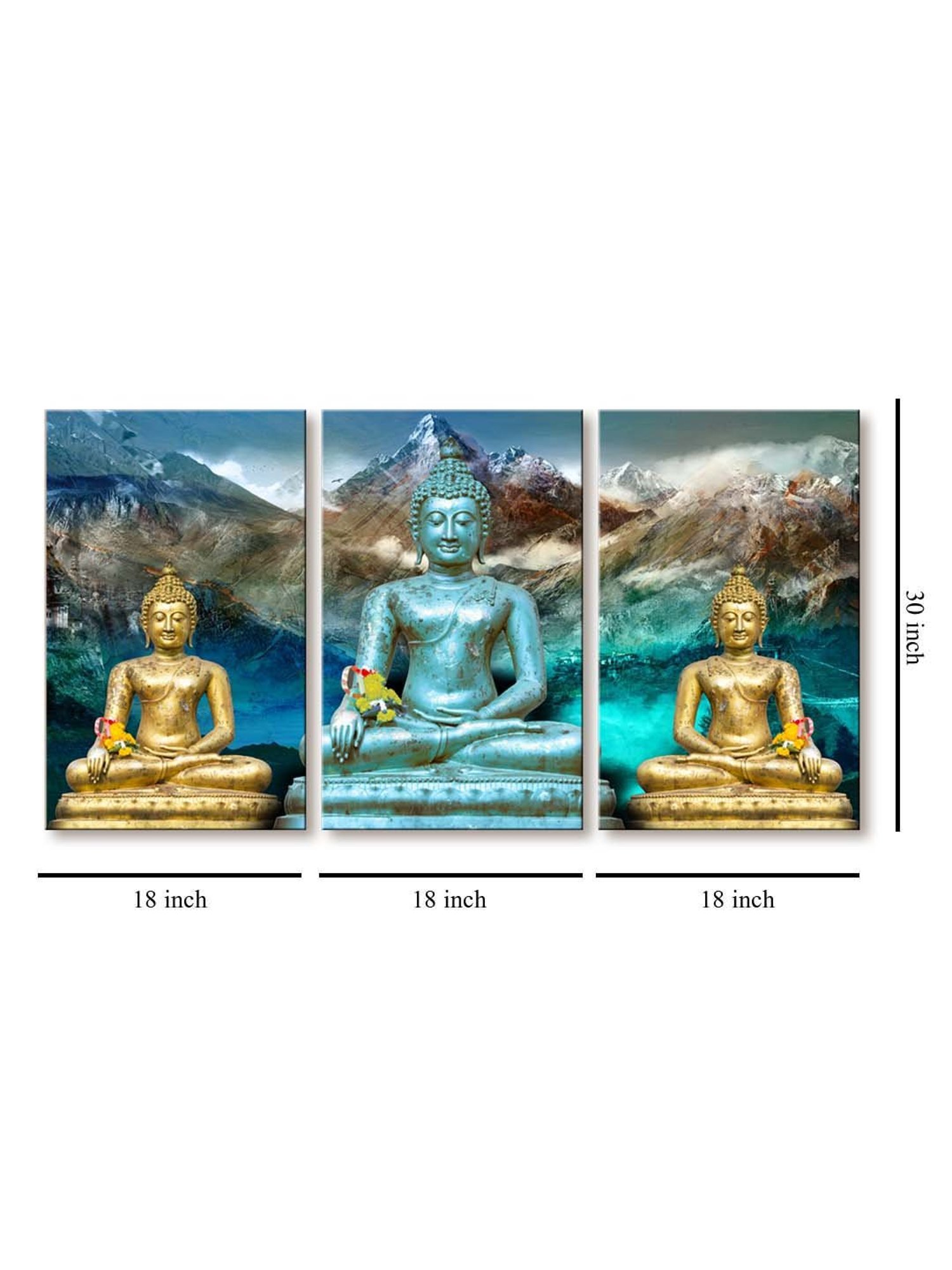 999Store Multicolor Meditating Buddha Art 3 Frame Canvas Paintings