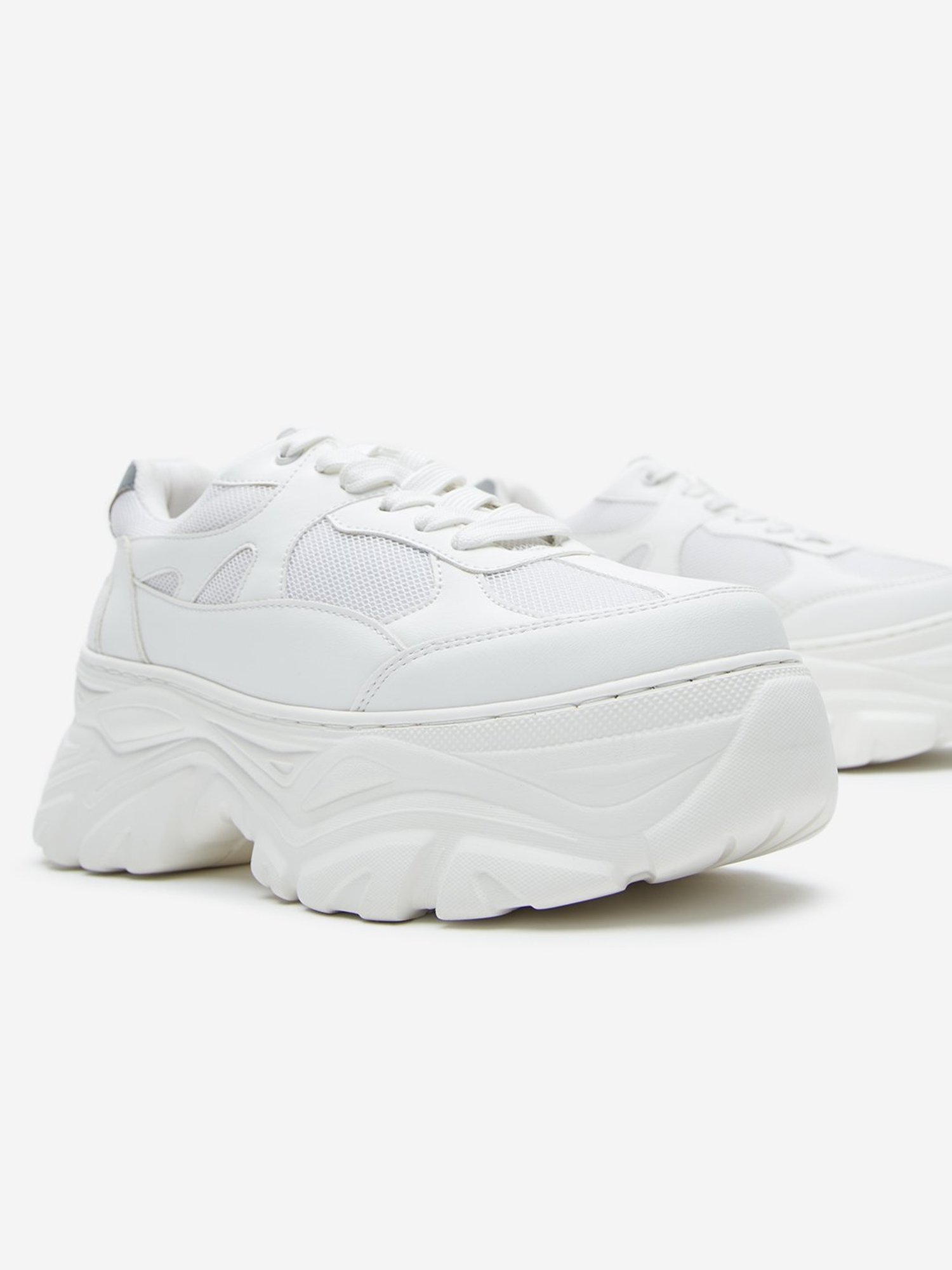 LUNA BLU by Westside White Mesh-Detailed Chunky Sneakers