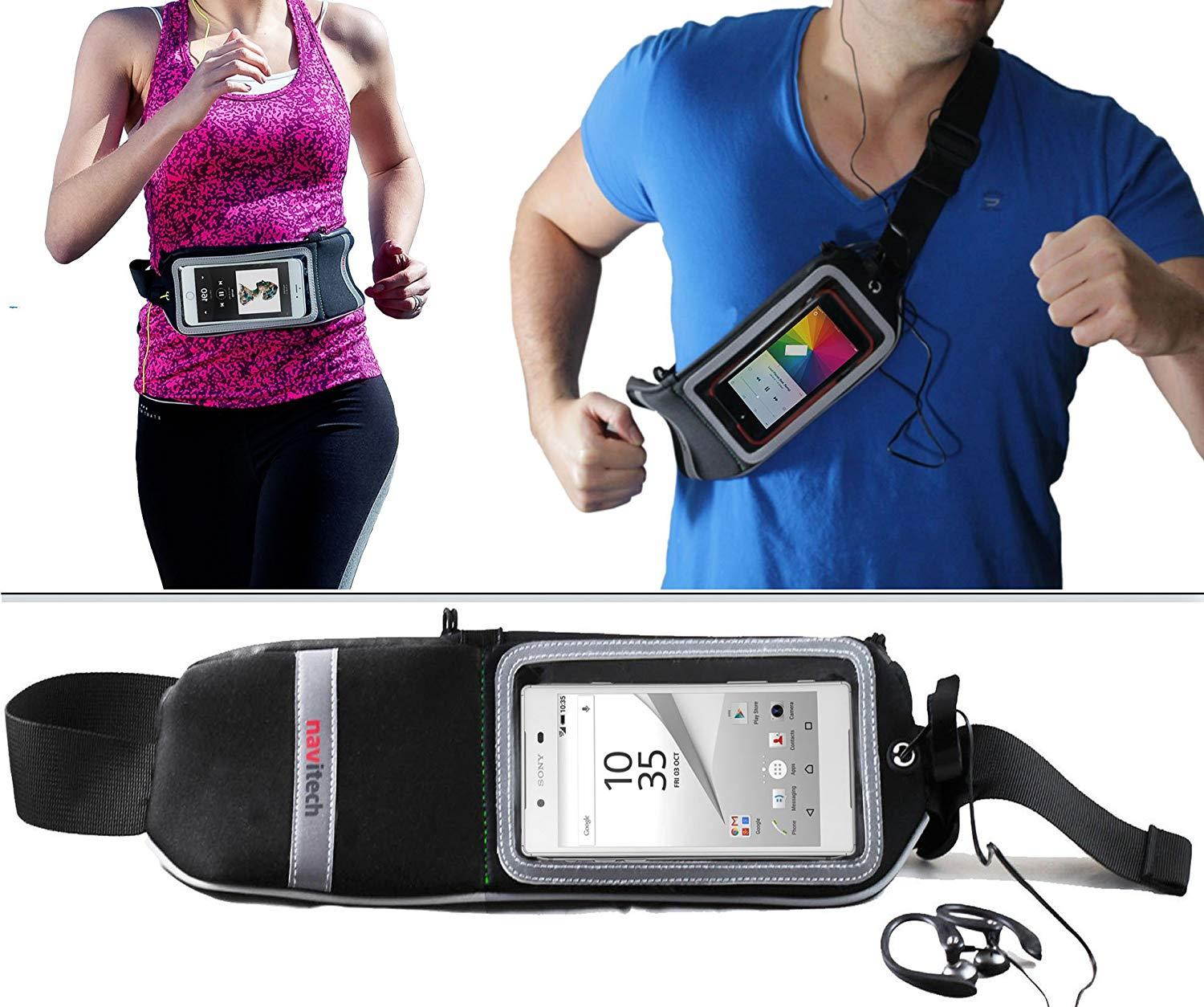 Navitech Black Smartphone Running/Jogging Water Resistant Sports Belt/Waistband Compatible with The Xperia XZ Premium