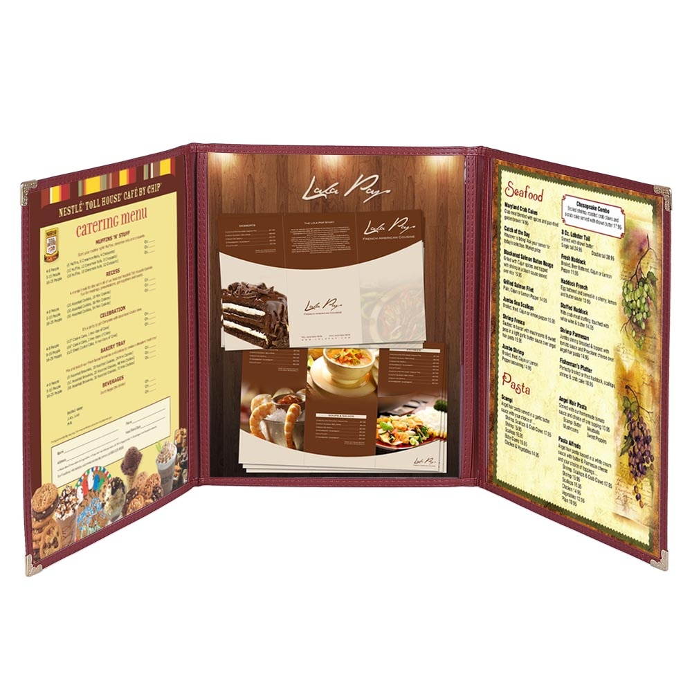 30pcs Menu Cover 8.5x14 Triple Fold 6 view double stitch Restaurant Cafe