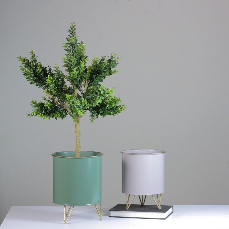 Raz Imports 9.75" Cylindrical Outdoor Planters with Base 2pc - White/Gray