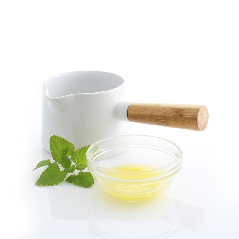 Chantal Glossy White 8 Ounce Pouring Pot with Bamboo Handle