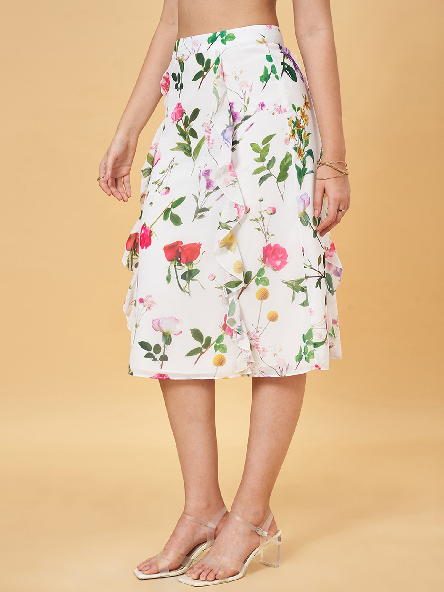 Honey by Pantaloons White Printed A-Line Skirt