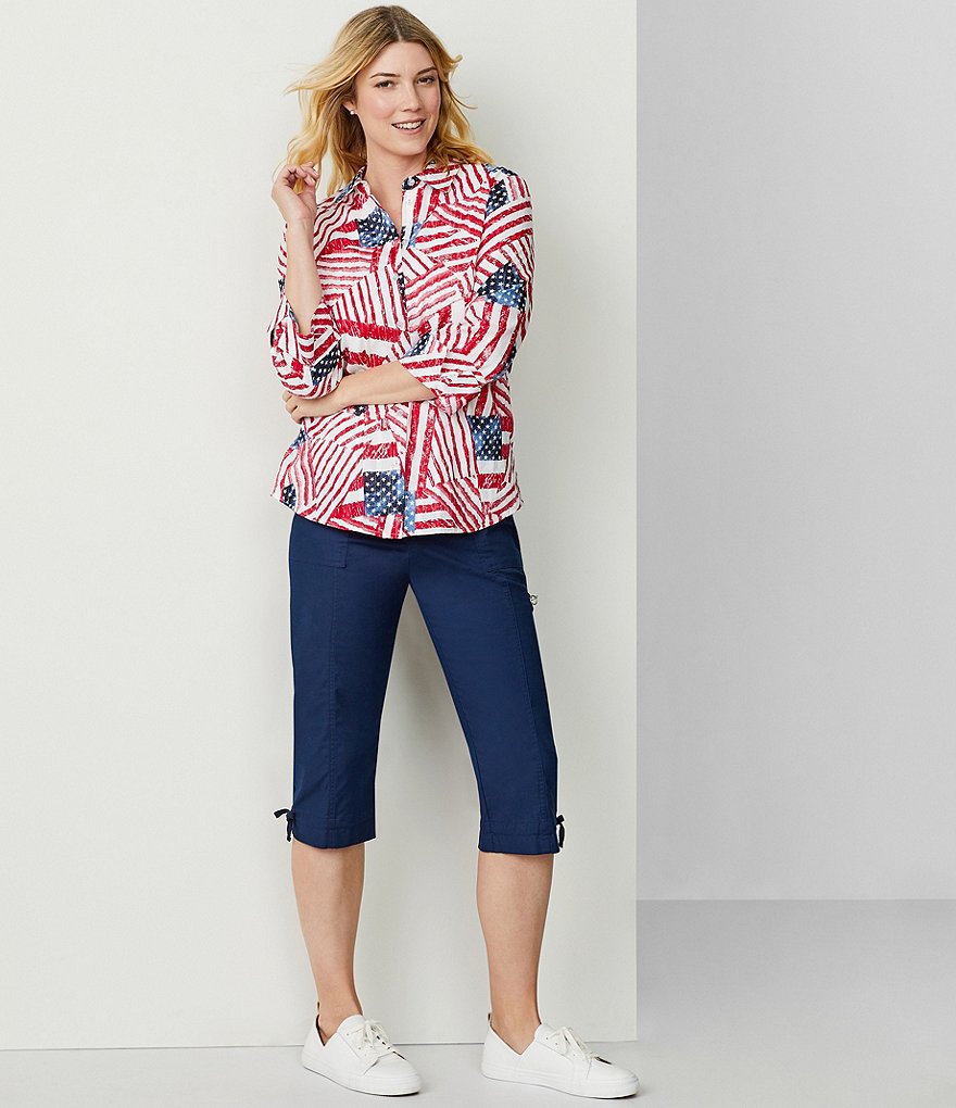 Allison Daley Stretch Side Back Elastic Waist Pull-On Tie-Hem Details Capri Pants