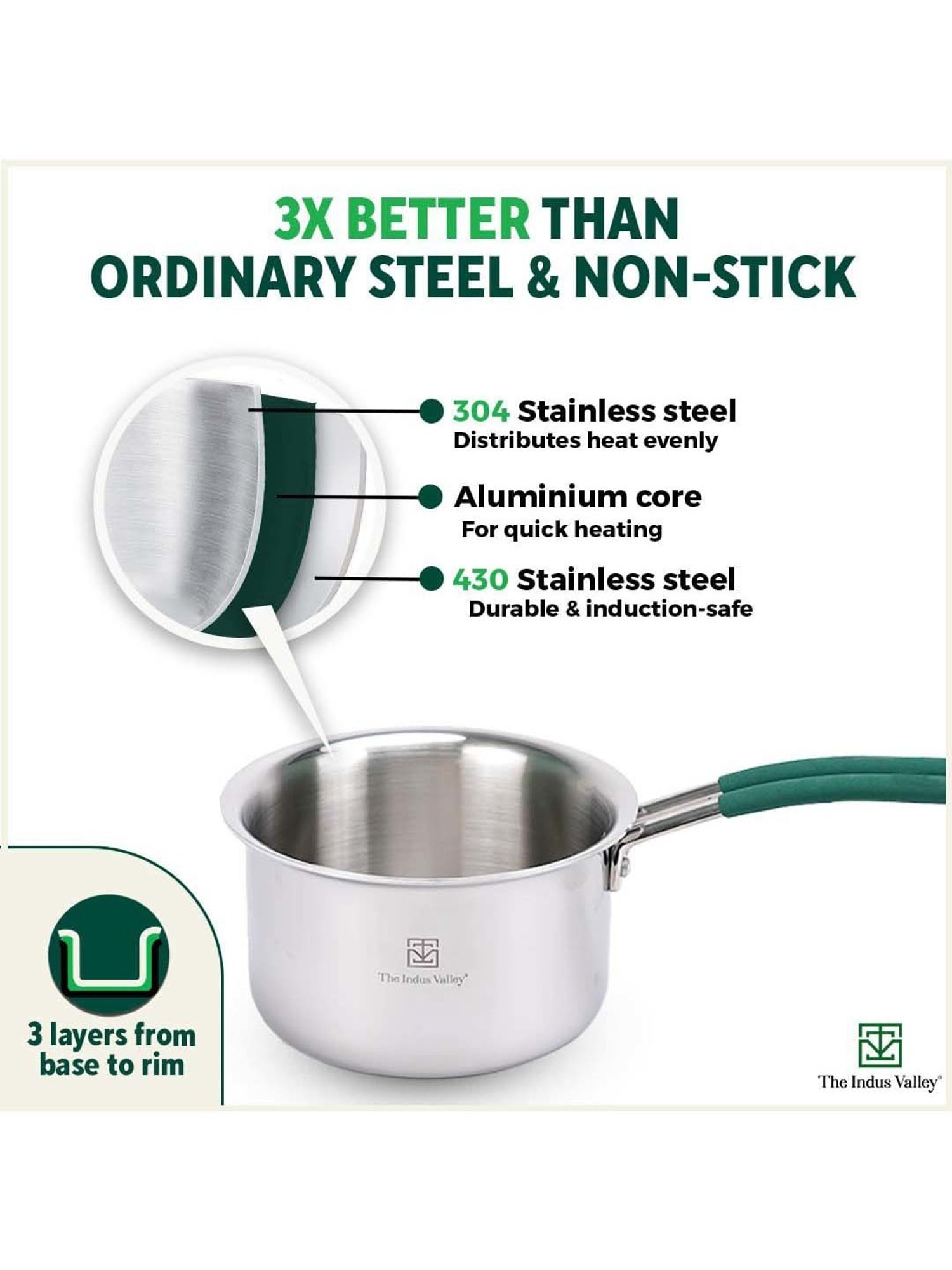 The Indus Valley Silver Stainless Steel 21.33 cm Saucepan With Steel Lid (3 L)