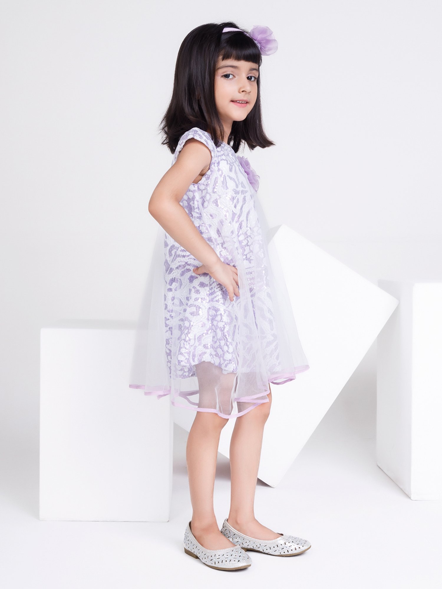Peppermint Kids Purple & White Embellished Dress