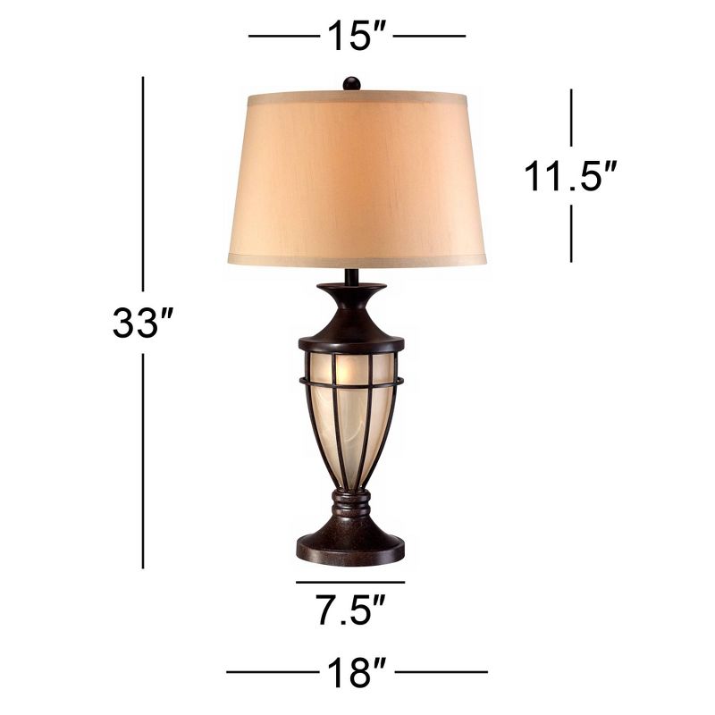 John Timberland Mission Table Lamp with Nightlight Champagne Glass Brushed Iron Cage Beige Fabric Shade for Living Room Family