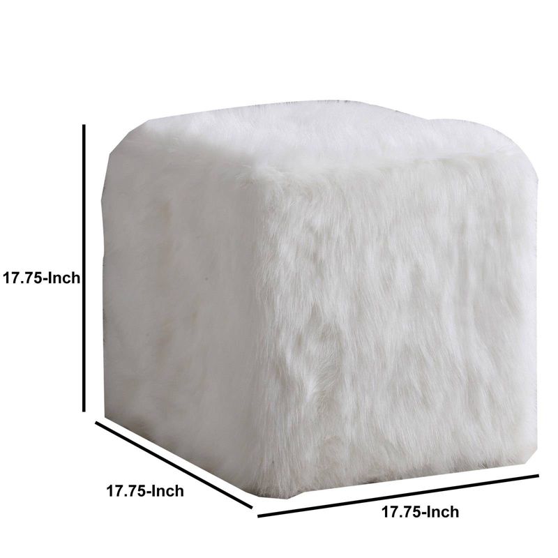 Faux Fur Upholste Wooden Ottoman White - Benzara