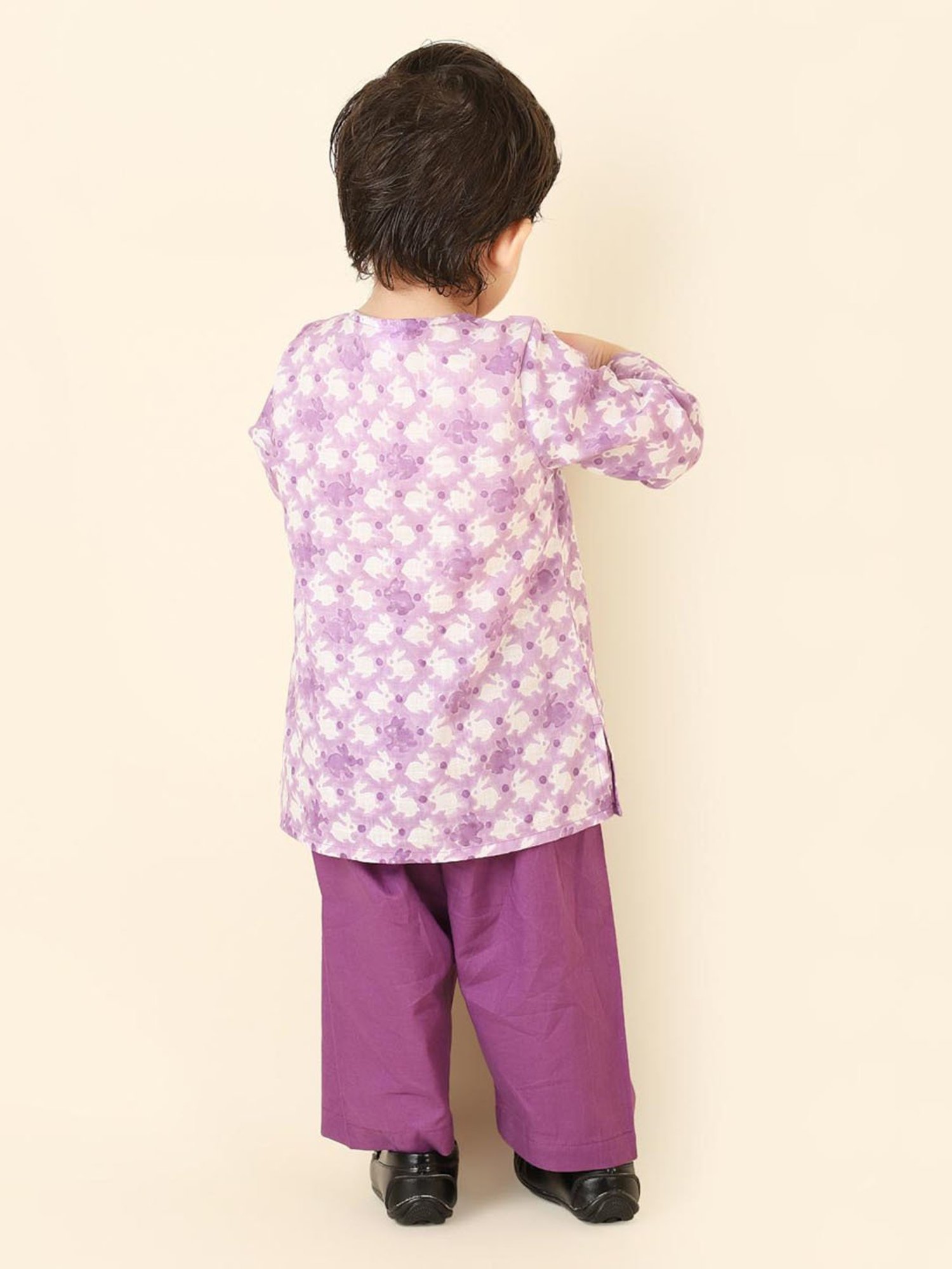Fabindia Kids Purple & White Printed Full Sleeves Kurta with Pyjamas