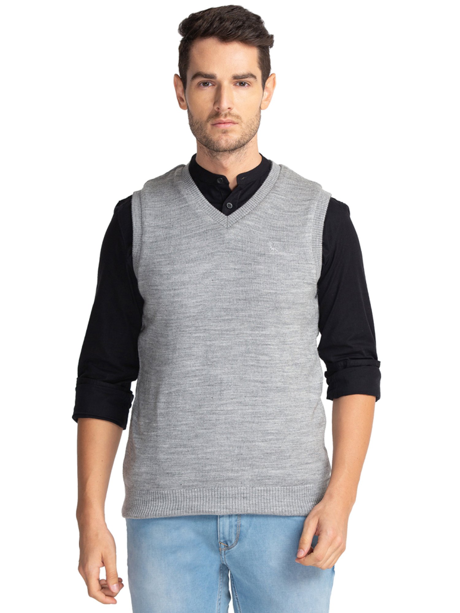 Parx Grey Regular Fit Sweaters