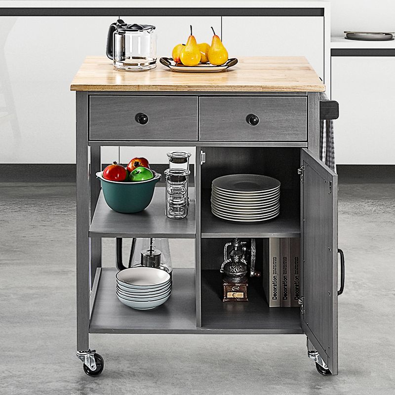 34" Kitchen Cart with Wood Top Gray - Home Essentials